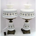 Set Of 2 - Vintage Quoizel Abigail Adams 1973 Lamp Blue Flowers Way Hurricane. Fixed Price $499.95.