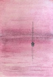 Boat Pink Sunrise Original Artwork Modern Painting Landscape Seascape GIFTA5. Fixed Price $19.90.