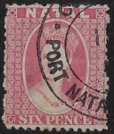 Natal 6D. Lilac Chalon, Scott 16/ Sg 23, Used, Wmk Cc, P. 13 ,CV$37+ (A5016. Fixed Price $7.13.