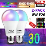 Ftl 2-PACK Led Color Changing Light Bulb With Remote Control 60W Equivalent Rgb. Fixed Price $17.59.