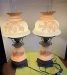 Vintage Set Of 70S Quoizel Abigail Adams Pink Cream Floral 3-WAY Table Lamp 21". Fixed Price $210.00.