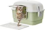 Enclosed Cat Litter Box With Mat & Scoop, Odor Control, Portable Green Design. Fixed Price $132.99.